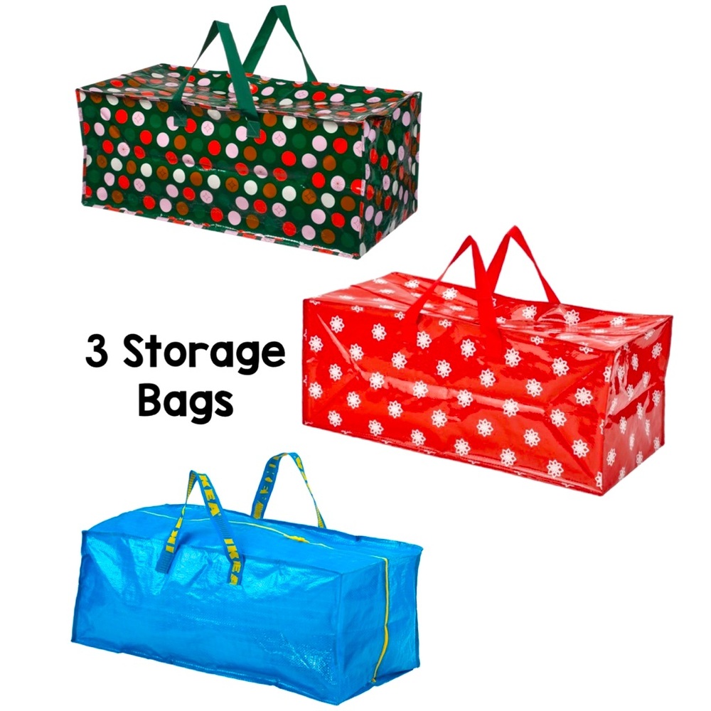 3 IKEA Storage Bags - Polka Dot, Snowflake, and Blue Designs